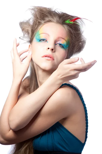 Belle femme avec maquillage de couleur — Photo