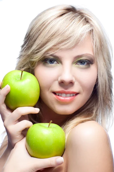 Menina jovem com maçãs — Fotografia de Stock