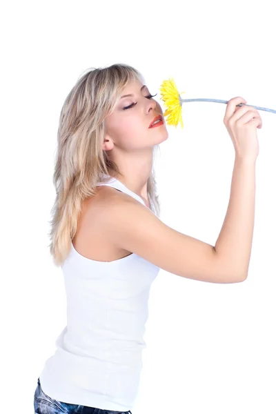 Fiatal lány virággal — Stock Fotó