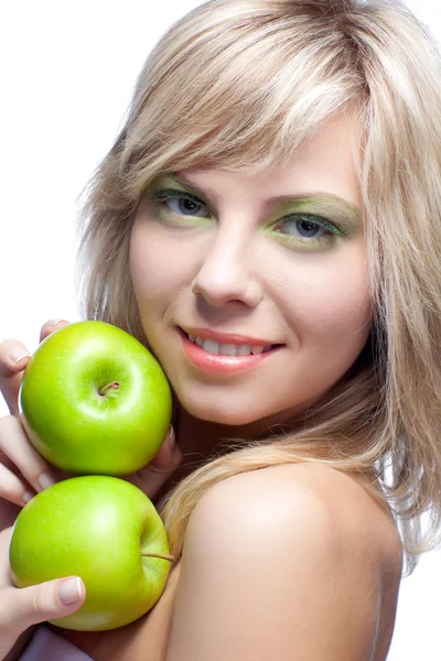 Młoda dziewczyna z jabłkami — Zdjęcie stockowe