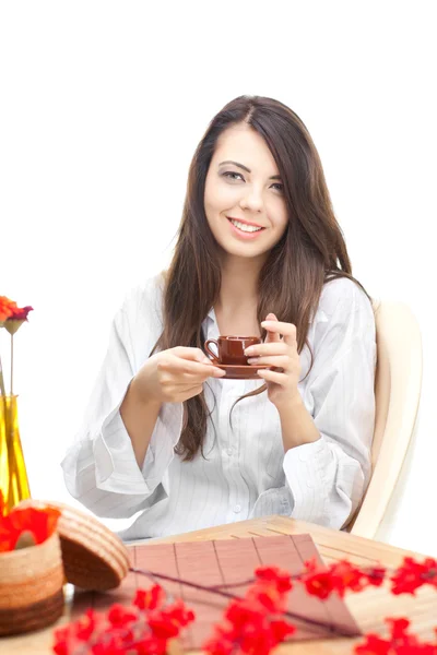 Žena s šálkem kafe — Stock fotografie