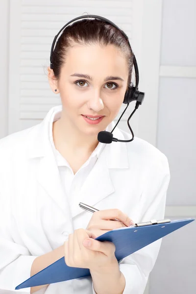 Woman with headset over white background — Stock Photo, Image