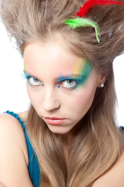 Belle femme avec maquillage de couleur — Photo