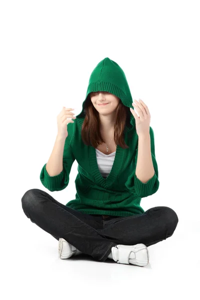 Kvinna i grön jacka — Stockfoto