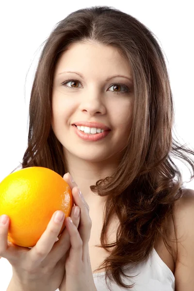 Kadın portakal ile — Stok fotoğraf