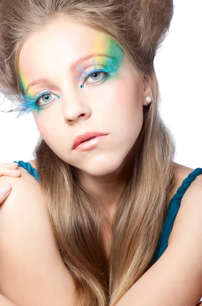 Mooie vrouw met kleur make-up — Stockfoto