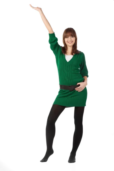 Frau im grünen Mantel — Stockfoto