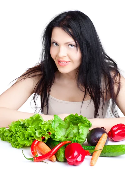 Krásná žena se zeleninou — Stock fotografie