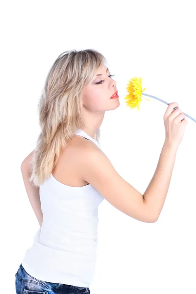 Mladá dívka s květinou — Stock fotografie