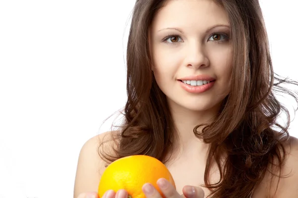 Žena s pomerančem — Stock fotografie