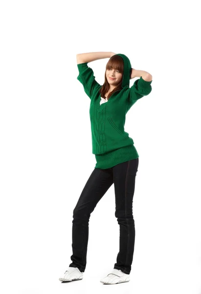 Kvinna i grön jacka — Stockfoto