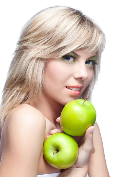 りんごを持つ若い女の子 ストック画像