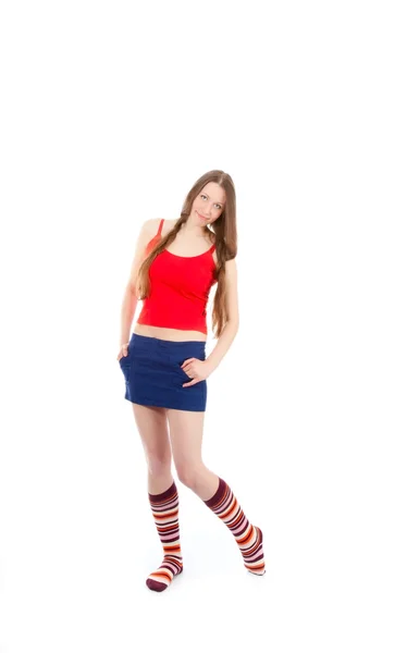Frau Beine in Streifen Socke — Stockfoto