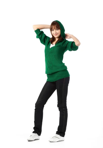 Donna in cappotto verde — Foto Stock