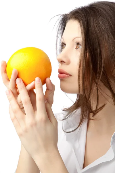 Nő, narancs — Stock Fotó