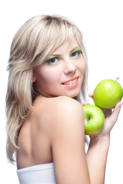 Jong meisje met appels — Stockfoto
