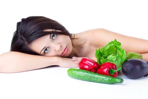 Fiatal lány zöldségekkel — Stock Fotó