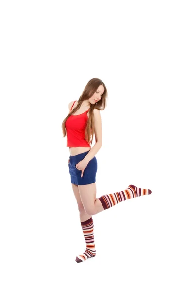 De benen van de vrouw in strip Sok — Stockfoto