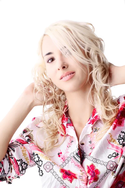 Blond modelu koszulce kolor — Zdjęcie stockowe