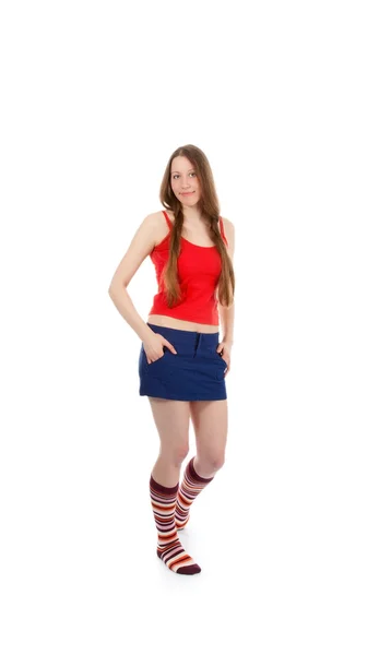 Frau Beine in Streifen Socke — Stockfoto
