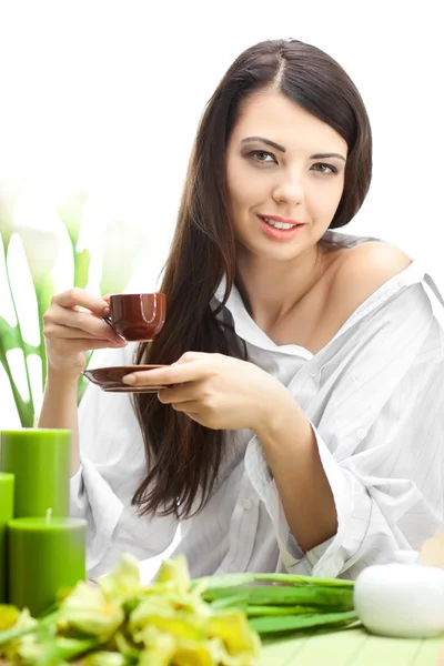 Kadın kahve fincan — Stok fotoğraf