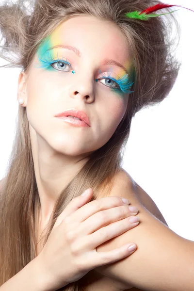 stock image Beautiful woman with color makeup