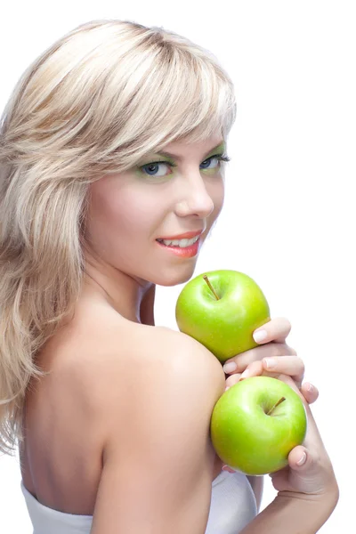 Chica joven con manzanas — Foto de Stock