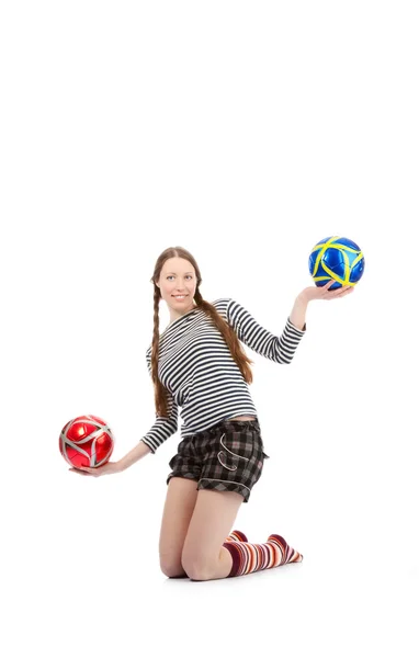 Uma Menina Bonita Vestida Com Roupas Casuais Brincando Com Balões — Fotografia de Stock