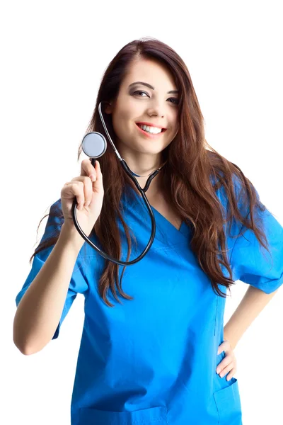 Woman Doctor Uniform White Background — Stock Photo, Image
