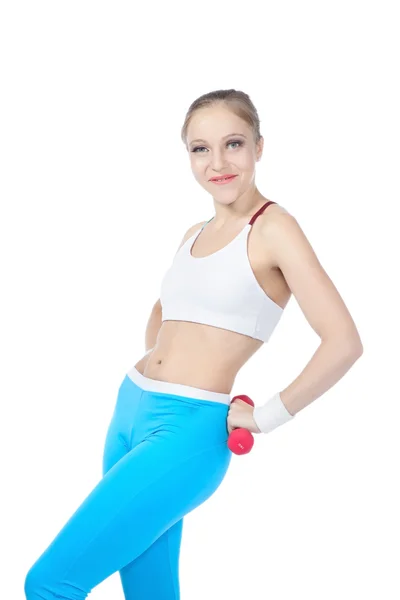 Frauen Fitness Über Weißem Hintergrund Mit Blonden Haaren — Stockfoto