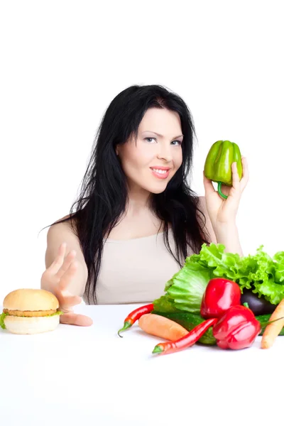 Schöne Frau Mit Gemüse Auf Weißem Hintergrund — Stockfoto
