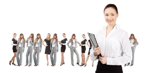 Women leader of team isolated over white — Stock Photo, Image