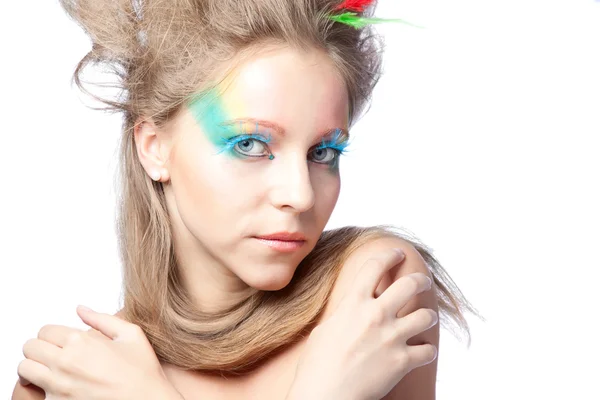 Hermosa mujer con maquillaje de color — Foto de Stock