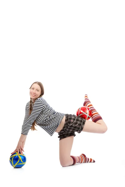 Une Jolie Fille Vêtue Vêtements Décontractés Jouant Avec Des Ballons — Photo
