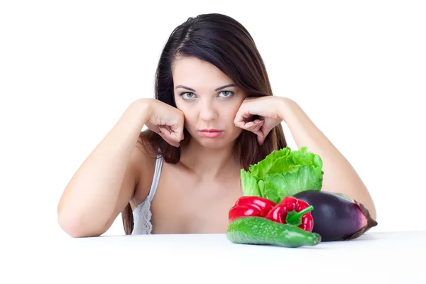 Junges Mädchen Mit Gemüse Auf Weißem Hintergrund — Stockfoto