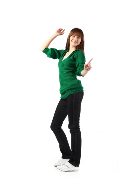 Vrouw met groene vacht — Stockfoto