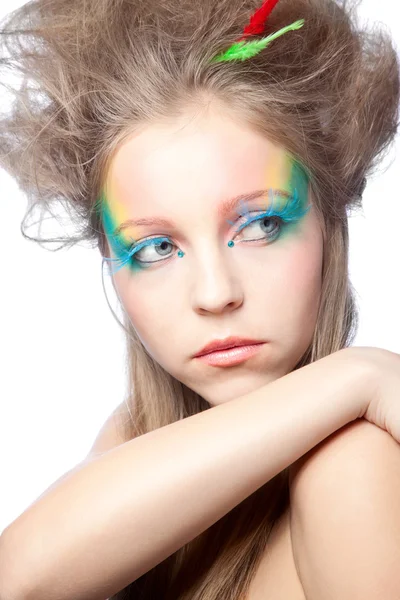 Beautiful woman with color makeup — Stock Photo, Image