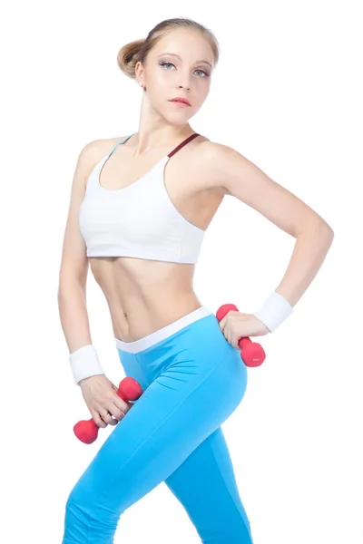 Mulher Bonita Fitness Sobre Fundo Branco — Fotografia de Stock
