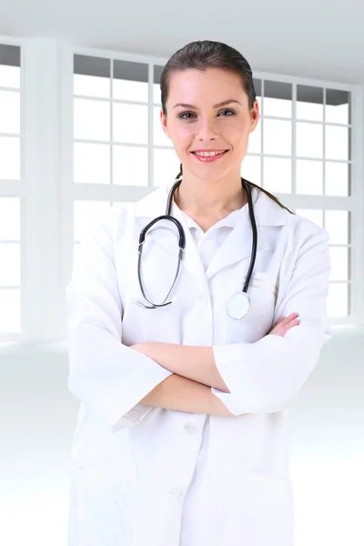 Young Working Beautiful Woman Doctor Uniform — Stock Photo, Image