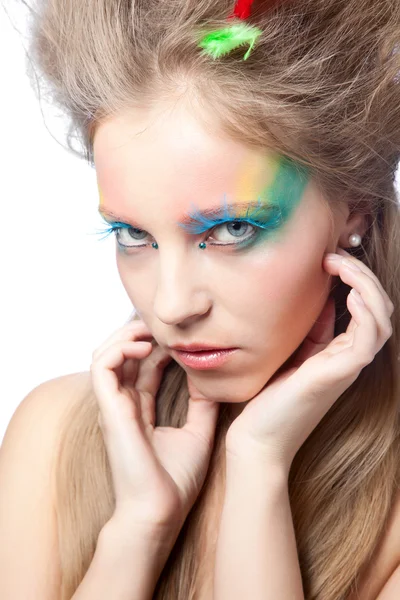 stock image Beautiful woman with color makeup