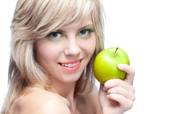 Mladá dívka s jablky — Stock fotografie