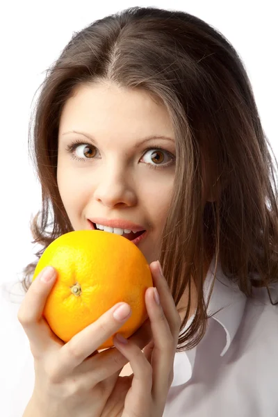 Kobieta z orange — Zdjęcie stockowe