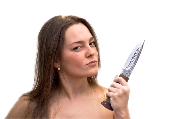 Woman with a hunting knife — Stock Photo, Image