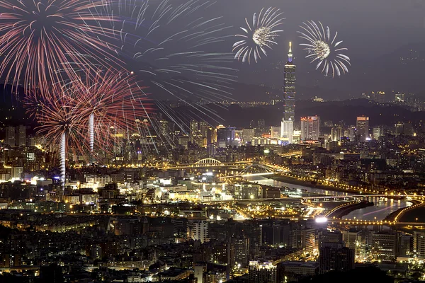 Tűzijáték város taipei — Stock Fotó