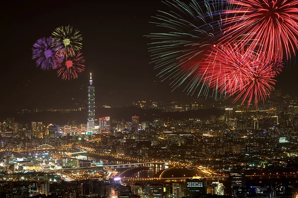 Fire Works Night Sense Taipei City — Stock Photo, Image