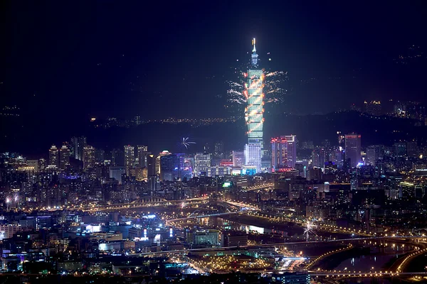 Eld Verk Natt Känsla Taipei City — Stockfoto