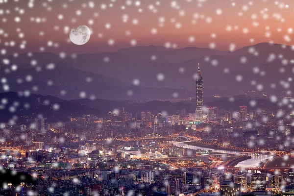 stock image Snow Night sense of the Taipei City