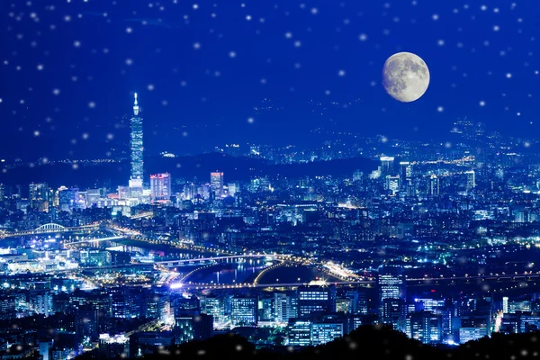 Sentido de noite de neve da cidade de Taipei — Fotografia de Stock