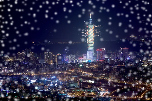Snow Night sense of the Taipei City — Stock Photo, Image