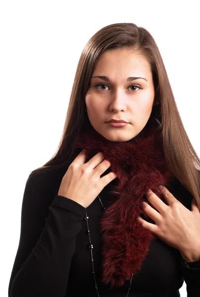Beautiful girl in fur collar — Stock Photo, Image